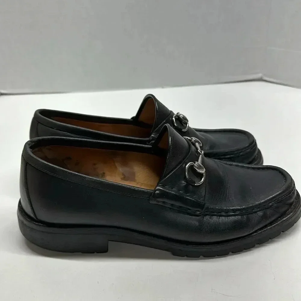 Gucci Black Leather Horsebit Loafers